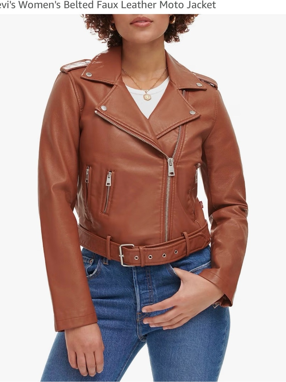 Levi's Women's Chestnut Faux Leather Moto Jacket with Belt